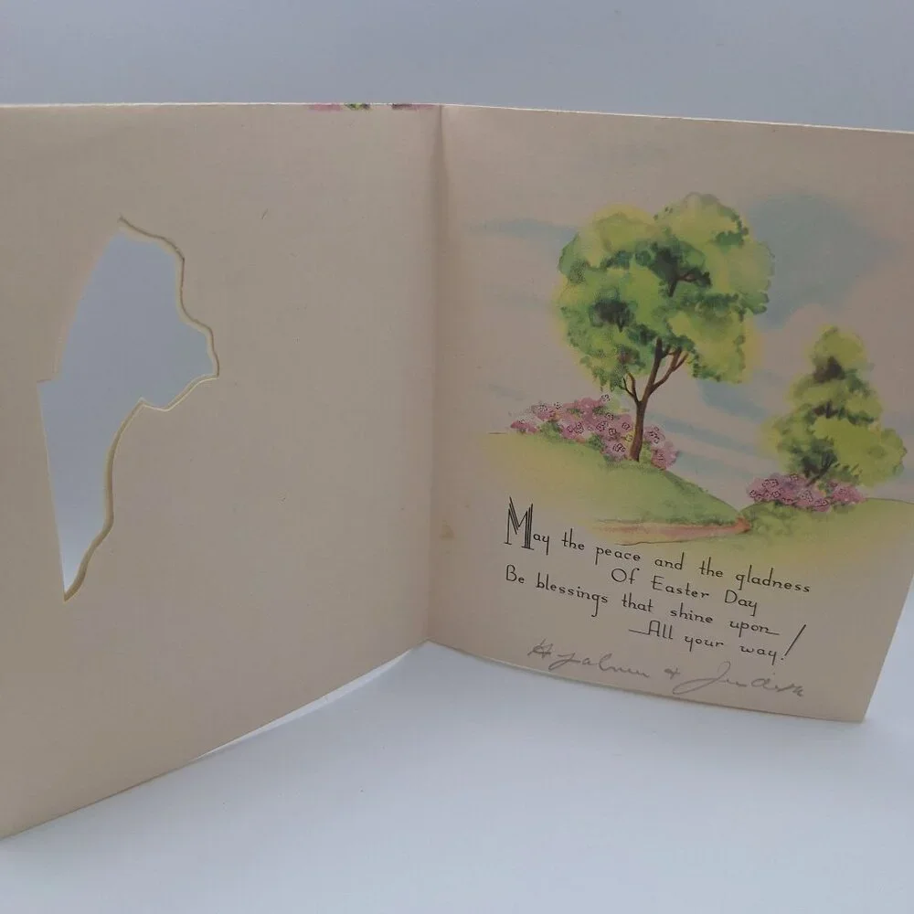 Blessed Easter Card Vintage‎ Religious Fold-Out Lily Design Made In USA Keepsake